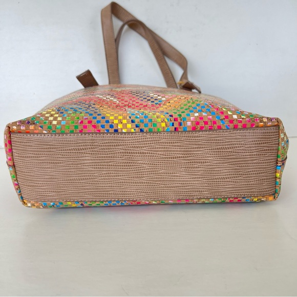 SONDRA ROBERTS Boho Multicolor Mosaic Cork w Pouch Shopping Shoulder Bag Tote - Picture 9 of 13